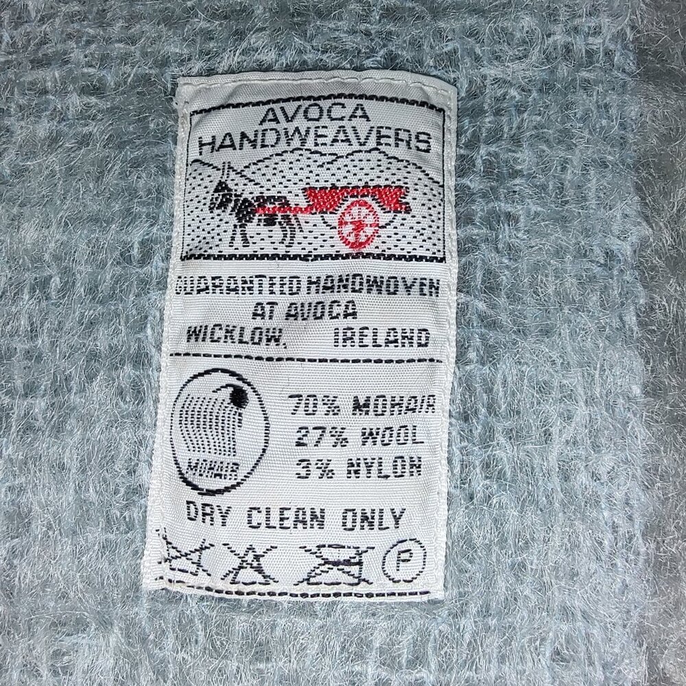 AVOCA HANDWEAVERS MOHAIR WOOL THROW IRELAND AQUA IVORY PINK SHADES 58 x 70 - Picture 2 of 6